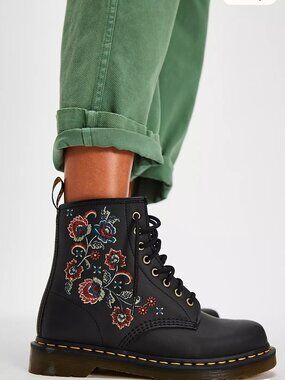 Dr. Martens 1460 Vonda Boots Black Floral Stitching